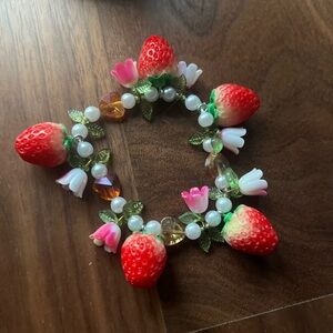 Strawberry and Flower Beaded Bracelet